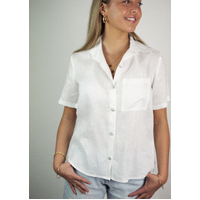 Classic White Linen Shirt - Liberty Fabric covered buttons LARGE