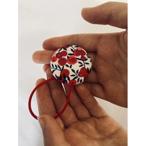 BIG Button Hair Ties -  Made with Liberty fabric 38mm WILTSHIRE S Red