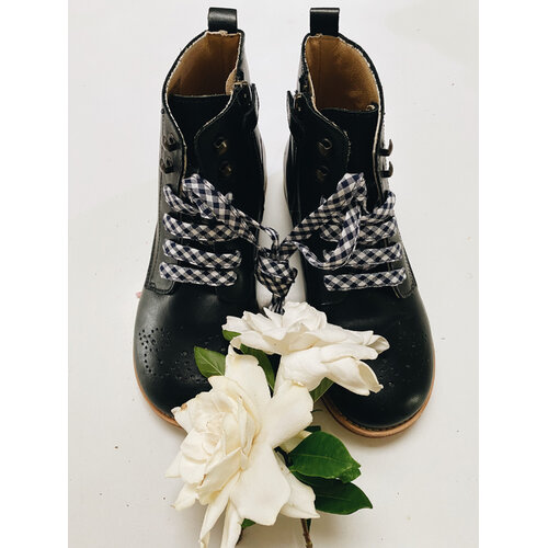 Check Cotton Shoelaces - Black + White Gingham