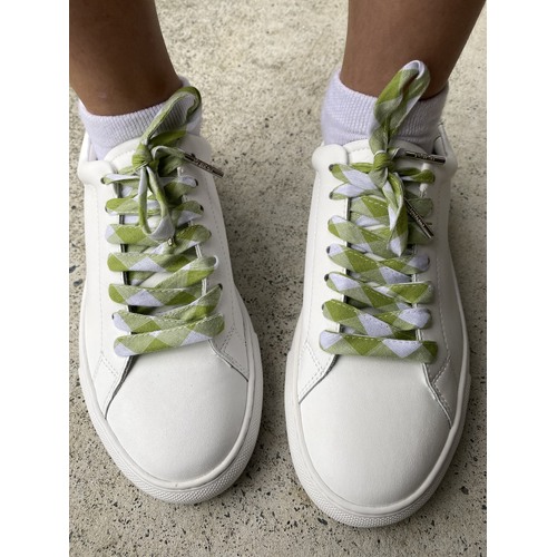Check Cotton Shoelaces - Green & White Gingham