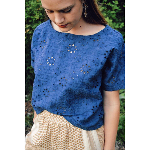 Dolman Sleeve Women's Top Broderie Anglaise in Blue