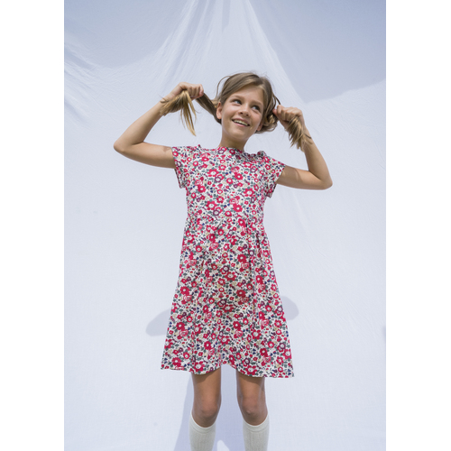 The Joy Dress. Girls Betsy Dress Made with Liberty Fabric Betsy X (Red/Blue)
