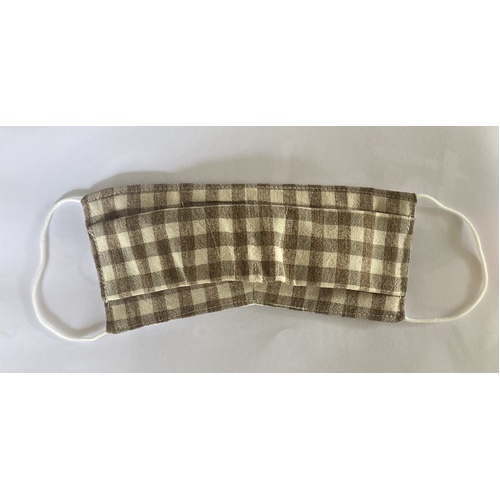 Face Mask - Brown & Cream check with white lining. Cotton outer, Soft cotton mask. (not medical grade) Adult