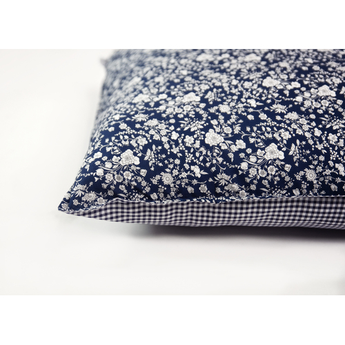 Pillowcase - Liberty Fabric SUMMER BLOOMS Navy  & Japanese Cotton Gingham Navy White
