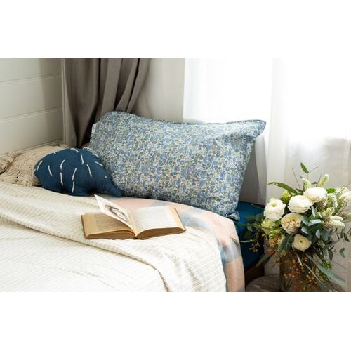 Luxe Pillowcase. Liberty print Poppy & Daisy 19B (Blue) Standard Size